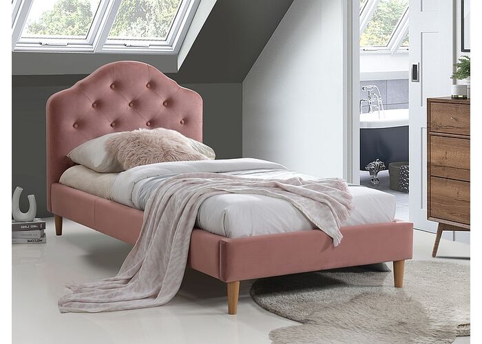Кровать SIGNAL CHLOE Velvet Bluvel 52 античный розовый/дуб 90/200