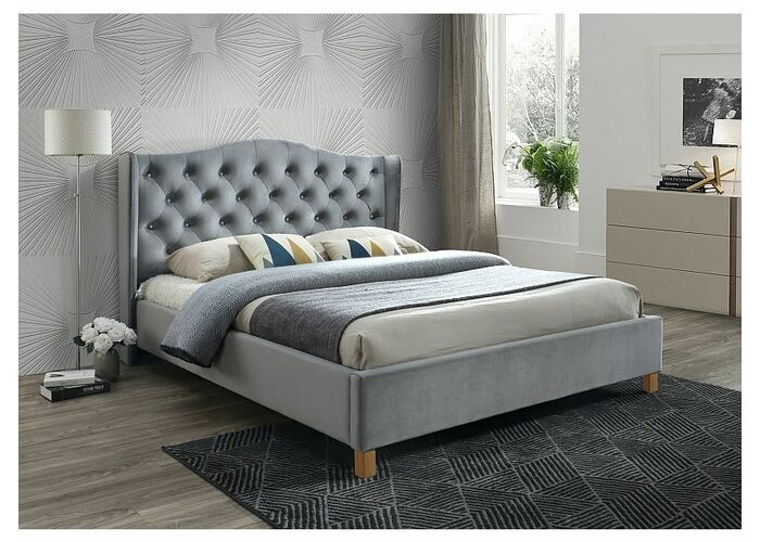 Кровать SIGNAL ASPEN Velvet Bluvel 14 серый/дуб 160/200