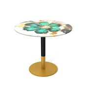 Стол Sheffilton SHT-TU43/TT32 80 СТЕКЛО/МДФ черный муар/золотой/малахитово-зеленый